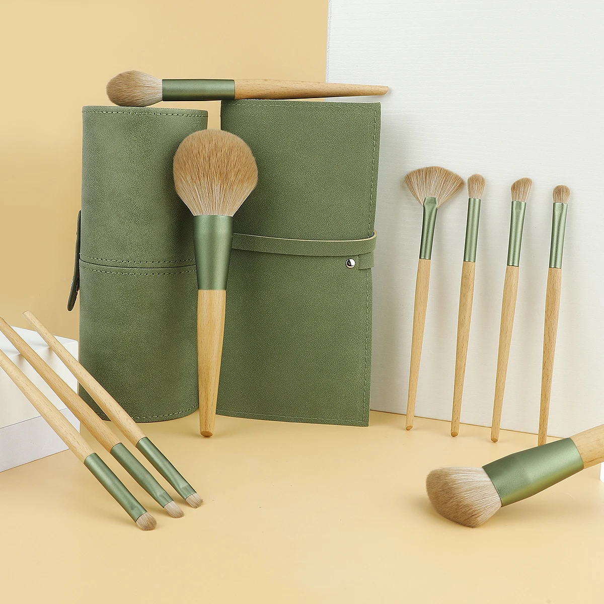 10-teiliges Make-up-Pinsel-Set, Konturpinsel, Nasenpinsel, Lidschattenpinsel, Puder-Dispersalpinsel, spitzer Holzgriff, CosmeticTools Image