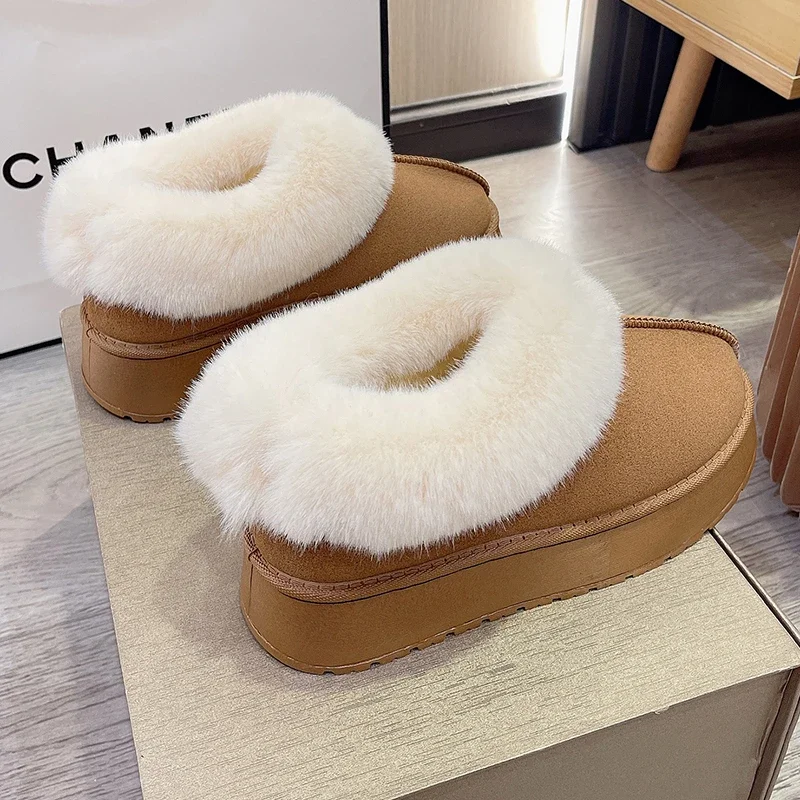 Stiefeletten für Damen, Damenstiefel, echtes Leder, echtes Fuchspelz, Winterschuhe, warm, schwarz, runde Zehen, lässige Damen-Schneestiefel