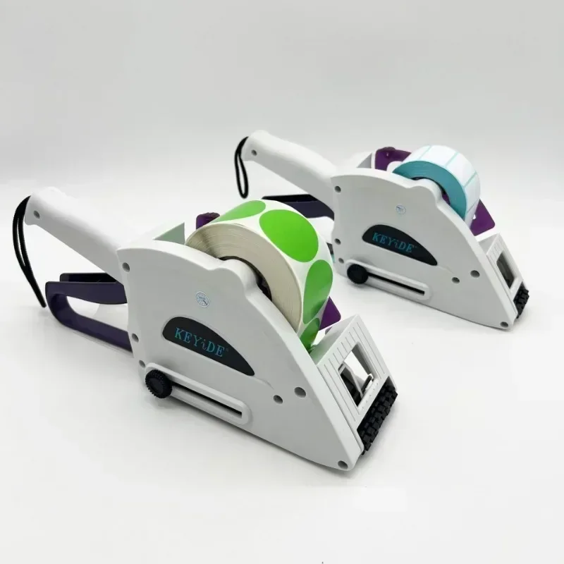 Halbautomat ische Aufkleber Hande tikettierung Kunststoff runde Flasche flach kleine selbst klebende Etikett ier maschine Supermarkt Preis werkzeug Image