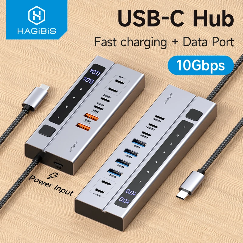 Hagibis USB C HUB Typ-C Dockingstation, individuelle Ein/Aus-Schalter mit LED-Anzeige, 10 Gbit/s, USB-C-Splitter für MacBook Pro Air Image