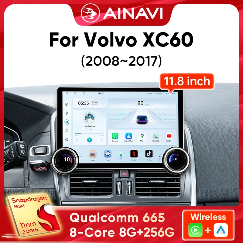 Ainavi 11,8 zoll-Multimedia-Player Für Volvo XC60 2008 2010 2012 2013 2014 2015 2016 2017 Drahtlose Carplay Android Auto Auto radio Image