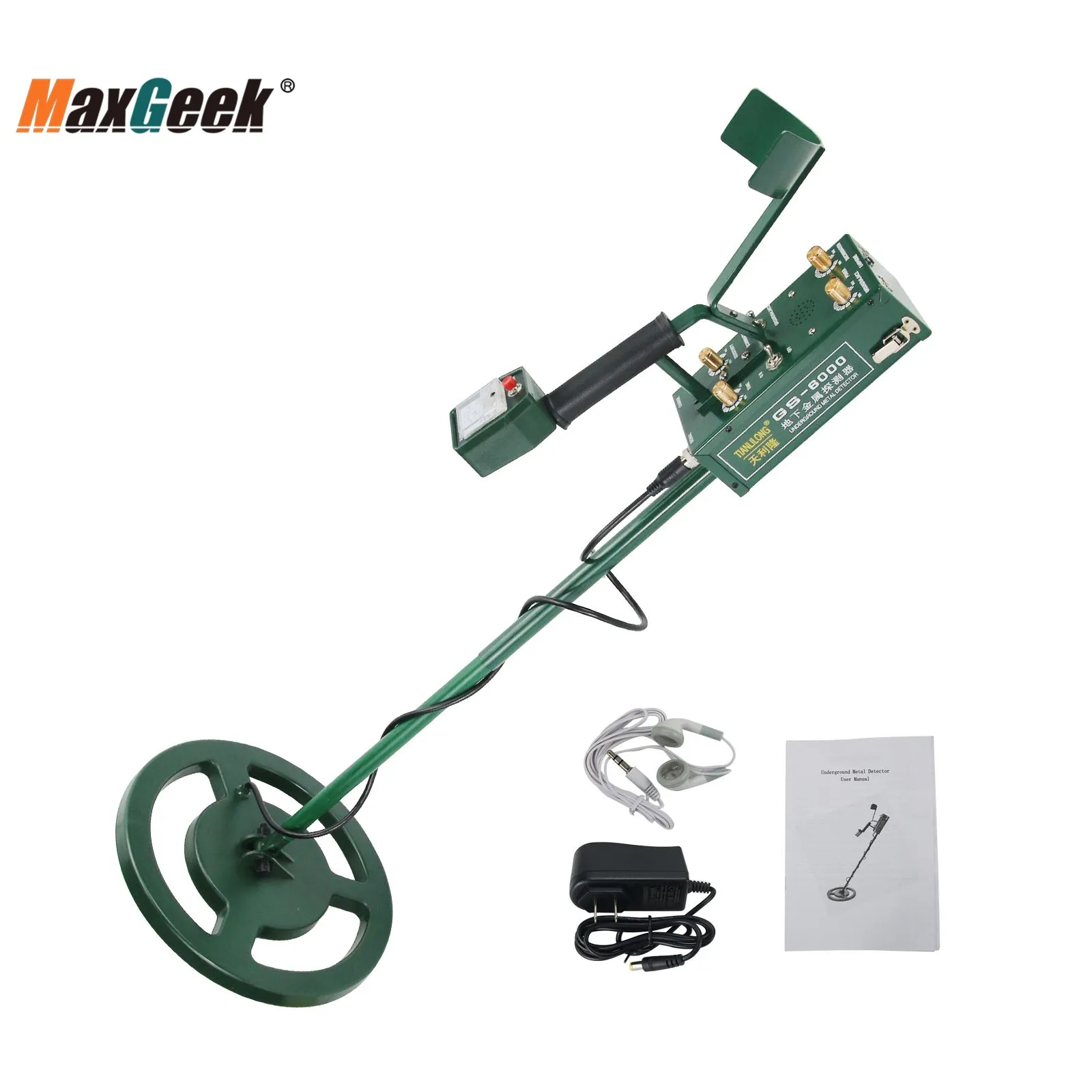 Maxgeek GS-6000 Mini-Untergrund-Metalldetektor, Schatzsucher mit Kopfhörer, maximale Tiefe 8,5 m, LED-Bildschirm Image