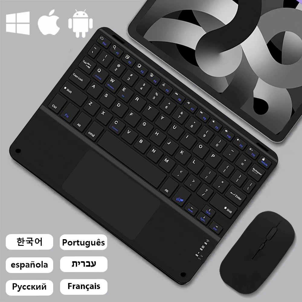 Drahtlose Bluetooth-Tastatur für Android IOS, Windows, schwarze Tastatur und Maus, extra lange Standby-Tablet-Tastatur, IPad-Tastatur Image