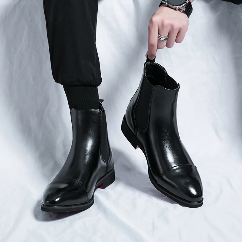 Herbst Winter spitze Zehen männliche Stiefel Redsoled High Top Lederschuh Englisch lässig Chelsea Boot Mode bequeme Herrenschuhe