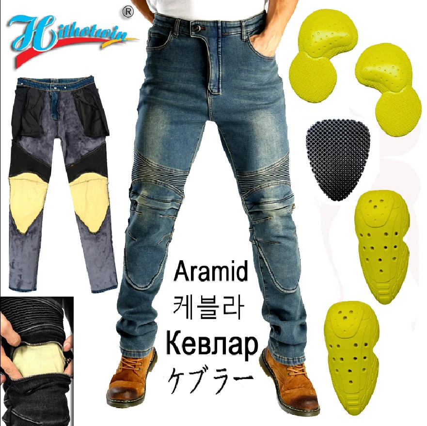 Motorrad-Jeans, winddicht, plus Samt, Aramid, Motorradhose, lässig, für Herren, Motocross, Straße, Knie, Schutz, Winter, warm, Moto Image
