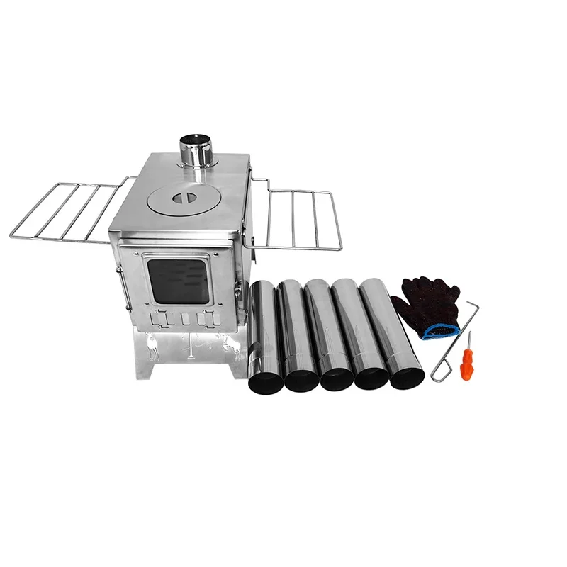 Camping Brennholz ofen Klapp Desktop Herd Licht tragbarer Zeltofen mit 1,42 m Schornstein rohren Outdoor Edelstahl ofen Image