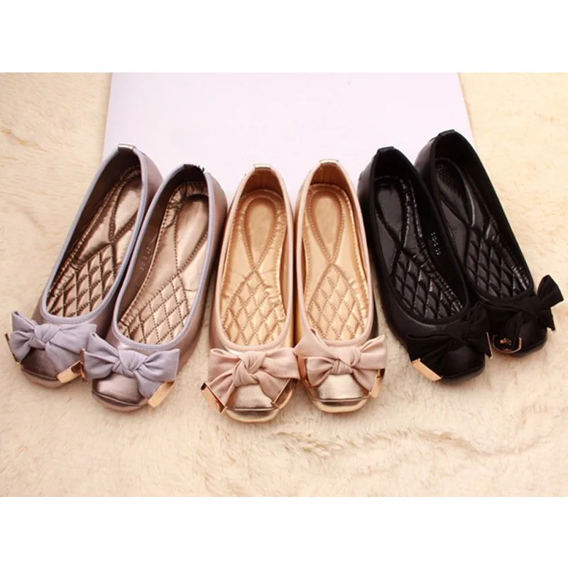Frühling Sommer Schuhe Frauen Ballerinas Süße Flache Bowknot Laides Marke Schuhe Plus Größe 41, Schwarz Gold D069