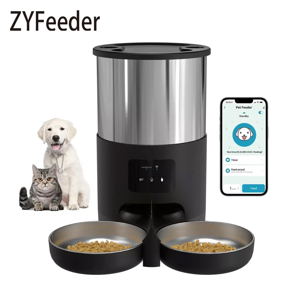 4,5 L WIFI Taste Doppel Mahlzeit Pet Feeder Katzenfutter Automatische Dispenser Fernbedienung Fütterung Edelstahl Doppel Schüssel Katze Hund Feeder