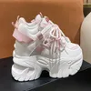 10,5 cm Frauen Plattform Turnschuhe Schnürung Herbst Sport Papa Schuhe High Top klobige Freizeit schuhe Frau dicke untere Mesh weiße Schuhe