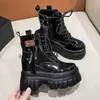 Damen High Platform Motorräder Stiefel Winter 10cm Keil absätze warme Stiefeletten klobige Turnschuhe neue Herbst Lederschuhe Frau