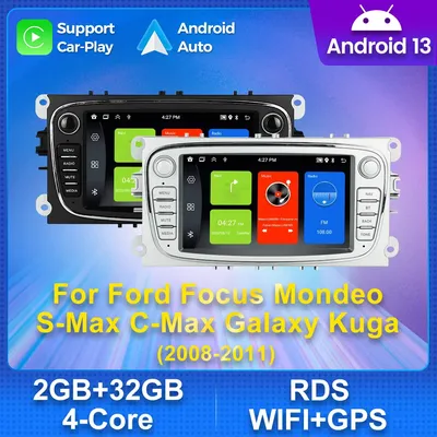 Für FORD Mondeo Focus S-MAX C-MAX Galaxy Transit Connect 2006-2012 2DIN Autoradio Android 13 CarPlay AUTO Stereo BT WIFI RDS GPS