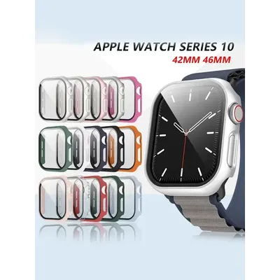 Gehäuse aus gehärtetem Glas für Apple Watch Serie 10 42mm 46mm 45mm 41mm 44mm 38-40mm PC Stoßstange Displays chutz folie Serie 9 8 7 6 5 4 se Image
