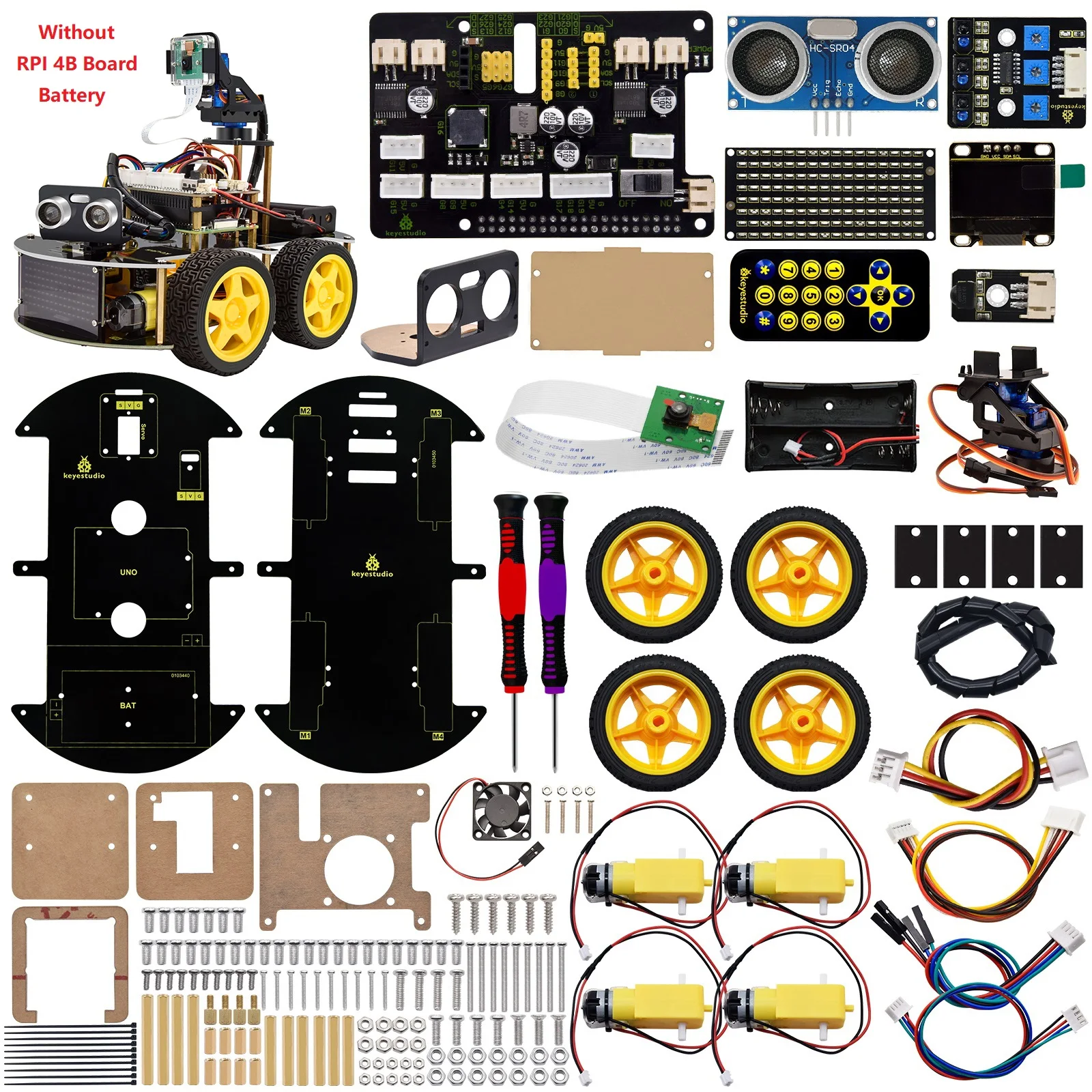 Keyestudio 4WD Smart Robot Car Kit mit Kamera für Raspberry Pi 4B Python Programmierung DIY Roboter Projekt Kit APP Infrarotsteuerung Image