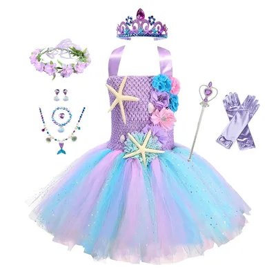 Mädchen Pastell Ariel Meerjungfrau Tutu Kleid das Meer Thema Party Kostüm mit Blume Stirnband Ozean Image