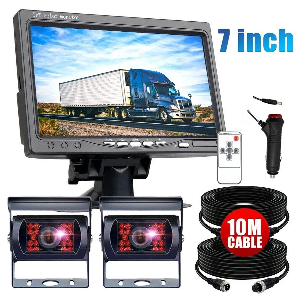 7 "Monitor LKW Bus Van Rückansicht Kit Auto 18 LED ir Nachtsicht Rückfahr kamera wasserdicht 10m 4-polige Luftfahrt Verlängerung kabel Image