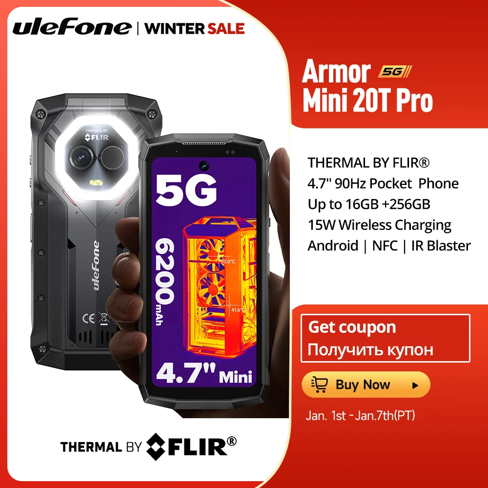 Ulefone Armor Mini 20T Pro 5G THERMAL VON FLIR® 4,7" Robustes Telefon Android 14 Smartphone 256GB ROM Mobiltelefon Wärmebildgebung Image
