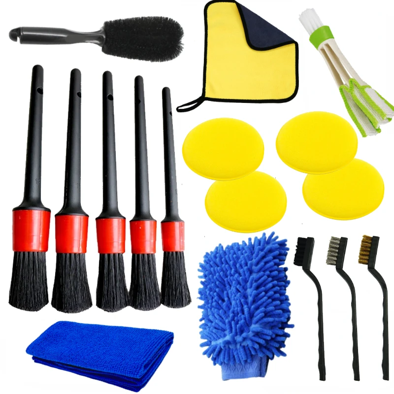 17-teiliges Auto-Detaillierungsbürsten-Set, Auto-Reinigungsbürsten, Schwämme, Handtücher für Auto, Lüftungsschlitze, Felgenreinigung, Schmutz, Staub, saubere Werkzeuge Image