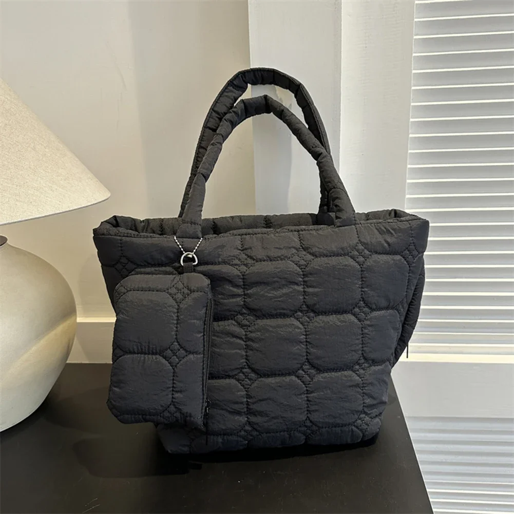 Frauen 2 stücke puffer tasche winter umhängetasche mit münz tasche reiß verschluss hobo tasche Image