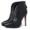 LAIGZEM Frauen Stiefeletten Aus Echtem Leder V Cut Dünne High Heels Booties Zurück Zip Kleid Prom Damen Schuhe Frau Größe 33 39 41
