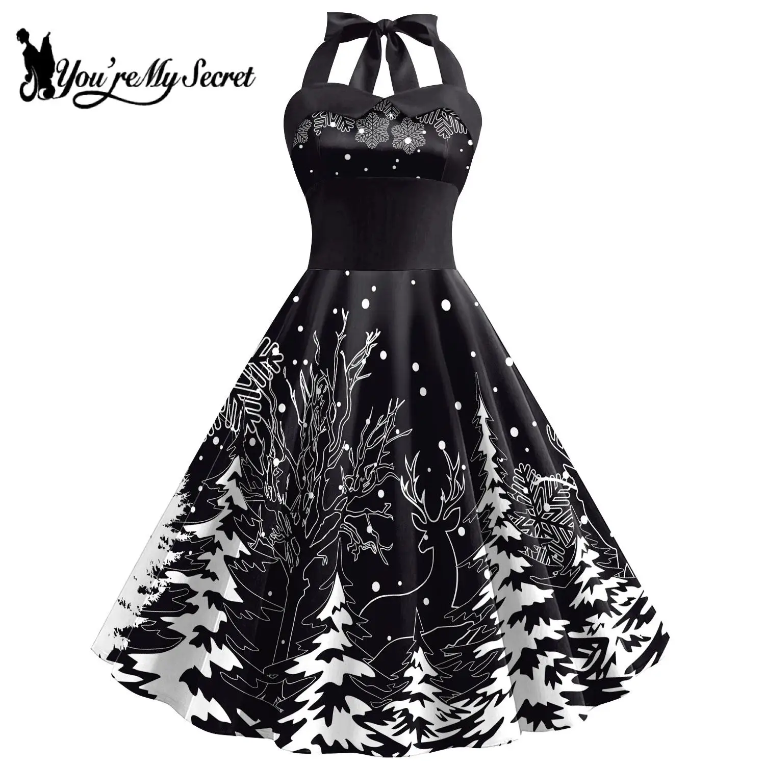 [Du bist mein Geheimnis] Frauen Kleid Weihnachts kleid Schnee 3D-Druck Slip Party Kleider sexy Rockabilly Kleid weibliche Cosplay Kostüm Image