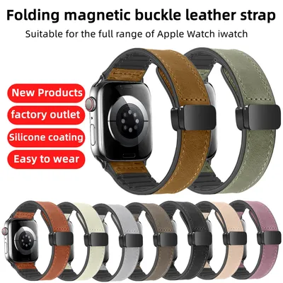 Leder Silikon armband für Apple Uhren armband 49mm 44mm 45mm 41mm 46mm 40 42mm Magnet armband iwatch Serie 10 9 8 se 7 6 5 4 3 2 1 ultra 2 Image
