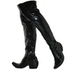 Punk Sexy Patent Leder Reitstiefel Für Männer Stahlrohr Plattform Cowboy Schuhe Spitz Overknee