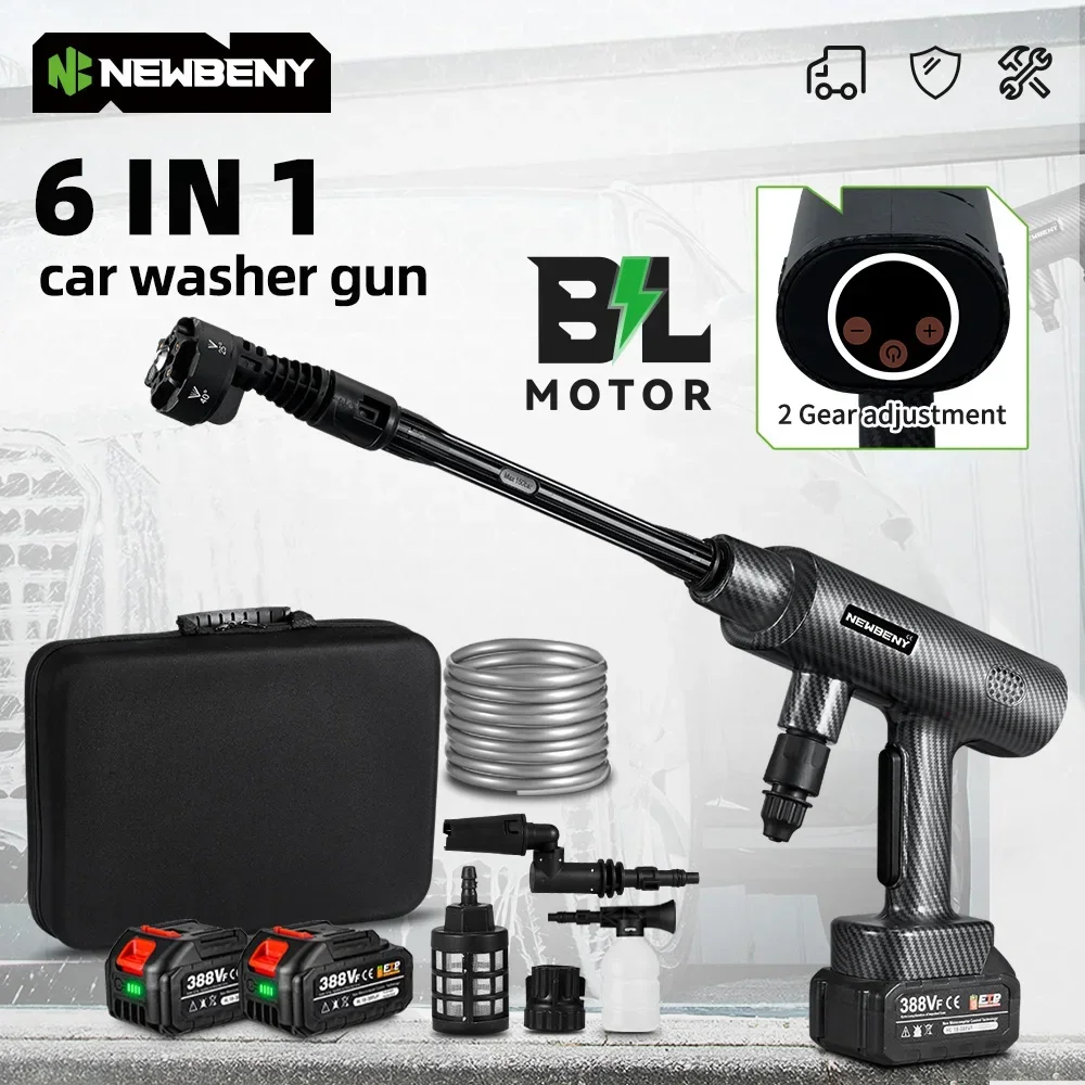NEWBENY 200 Bar 6 IN 1 Bürstenlose Hochdruck Auto Waschmaschine Pistole 2 Gänge Garten Reinigung Bewässerung Werkzeug Für makita Batterie Pin