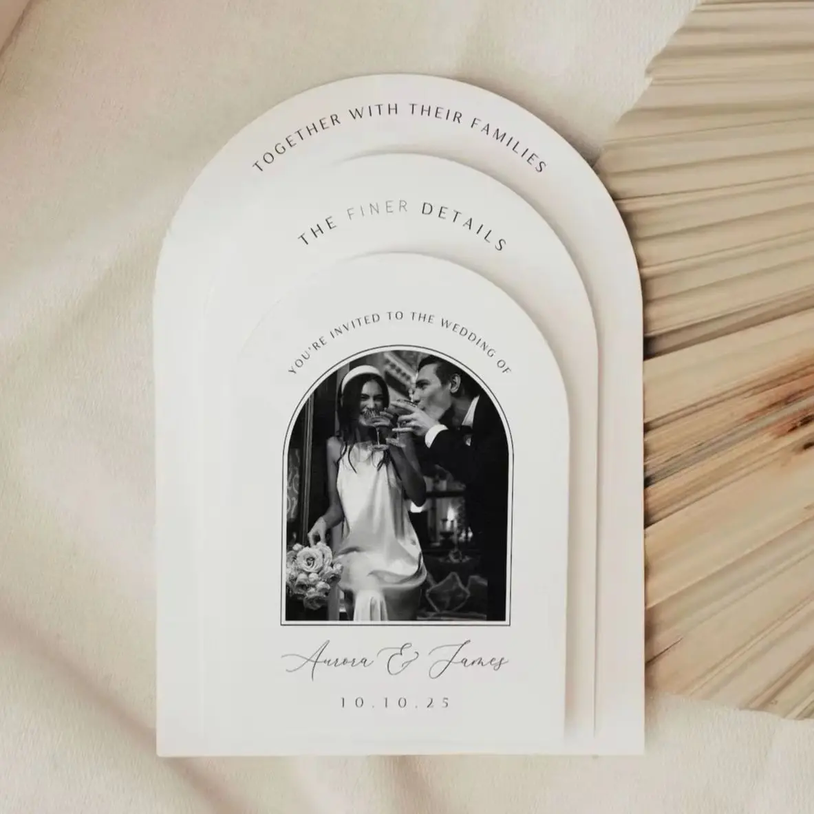 Benutzer definierte Bogen Foto Hochzeits einladung elegant danke Karte speichern Sie das Datum Postkarte Druck Marke Business Logo Design Dekoration Image