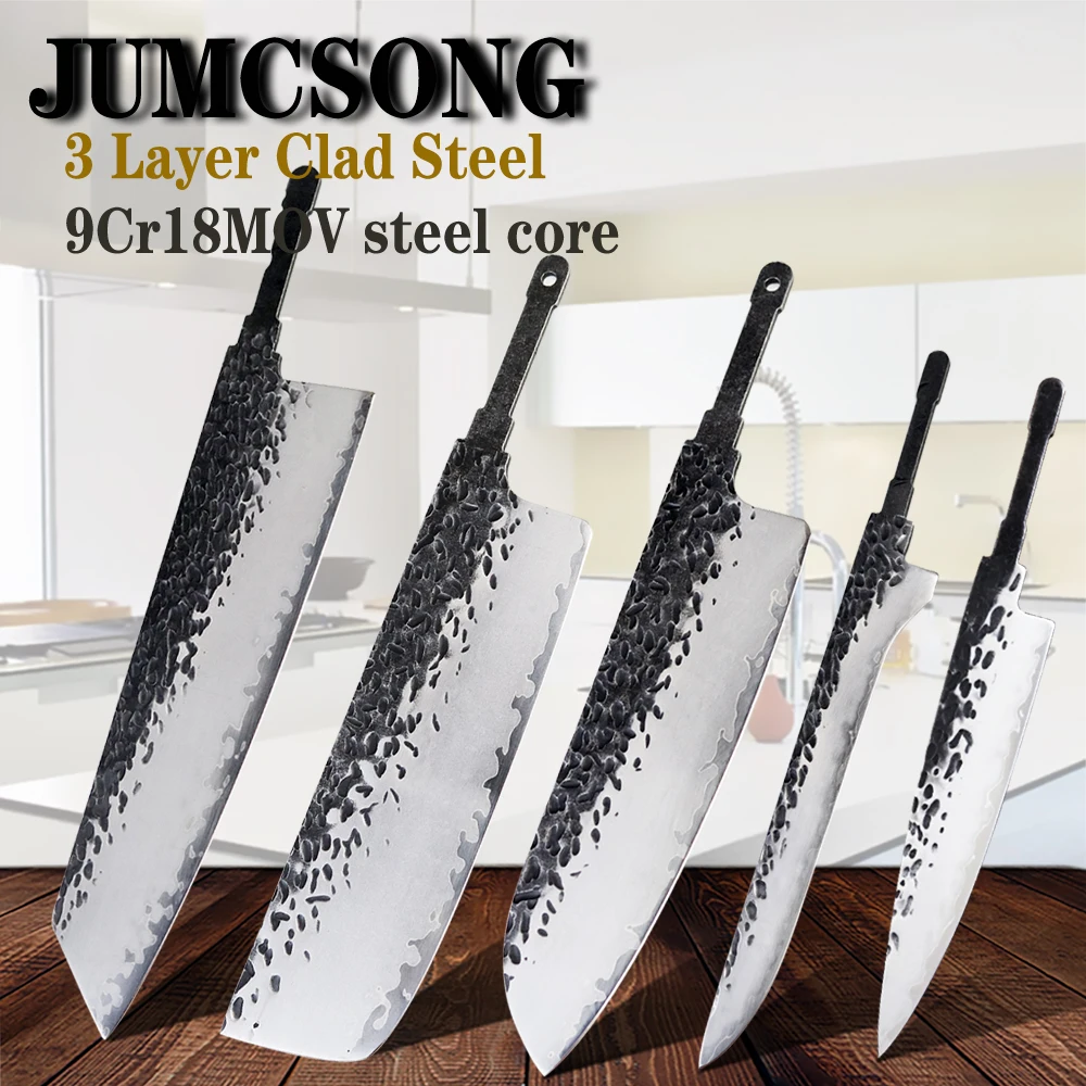 Jumcsong 1-6 Stück Verbunds tahl klinge hand gefertigt DIY Küchenmesser Rohling High Carbon Edelstahl Kochmesser Santoku Messer Image