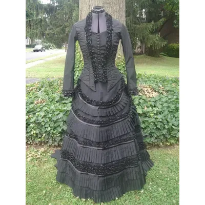 1874s viktoria nischen schwarzen Tag Kleid Gothic Steampunk Kleid Frauen Trauer kleid Vampir Kleid Image