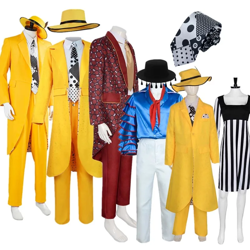 Die Maske Roleplay Stanley Fantasy Ipkiss Erwachsene/Kinder Jim Cosplay Carrey Hut Kostüm Männer Mantel Hosen Halloween Karneval Party Anzug Image