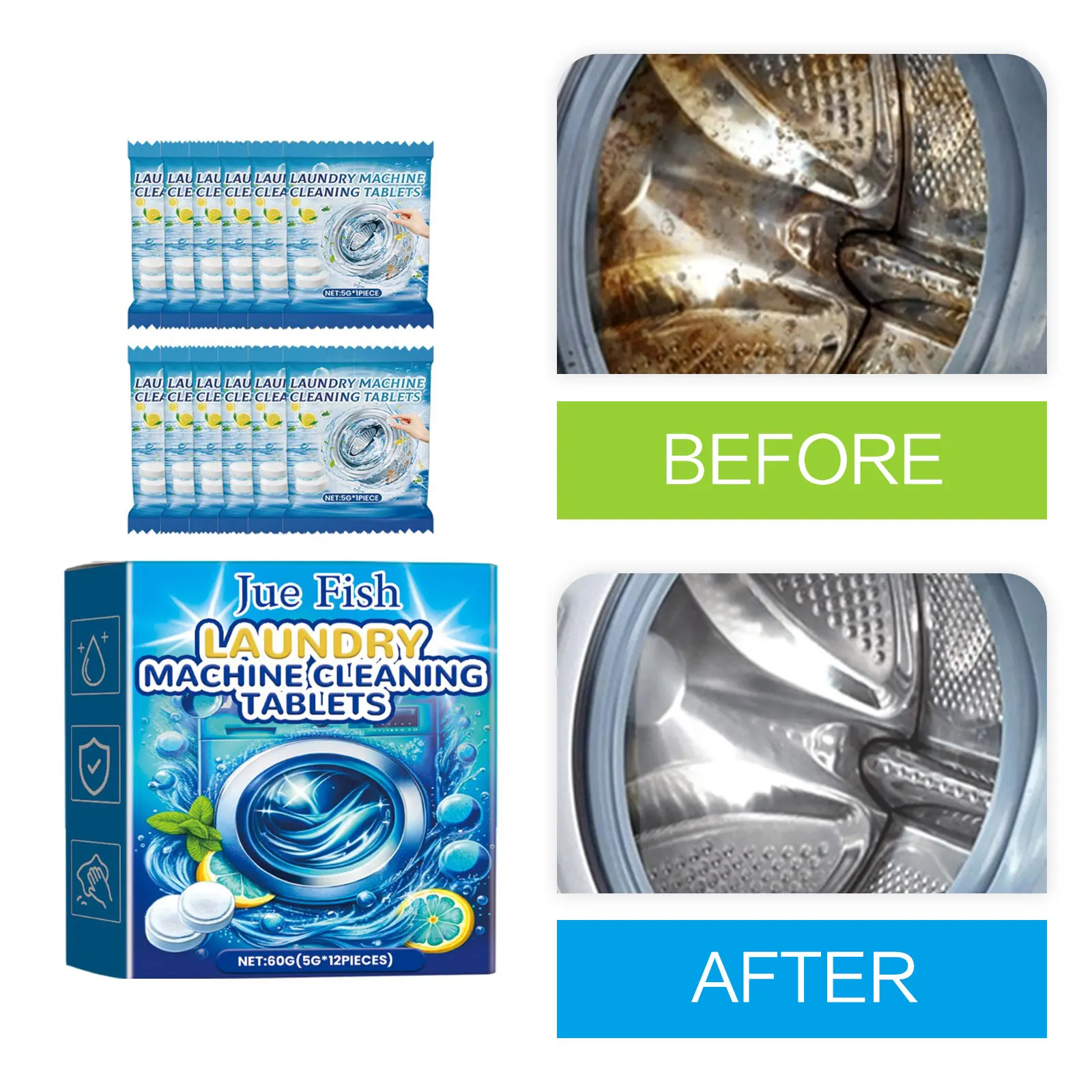 Waschmaschinenreiniger, Tablettenwaschmaschine, Tiefenreinigungstank, Brause-Entkalkungsmaschine, Geruchsentfernung, Waschmaschine, sauberes Mittel Image