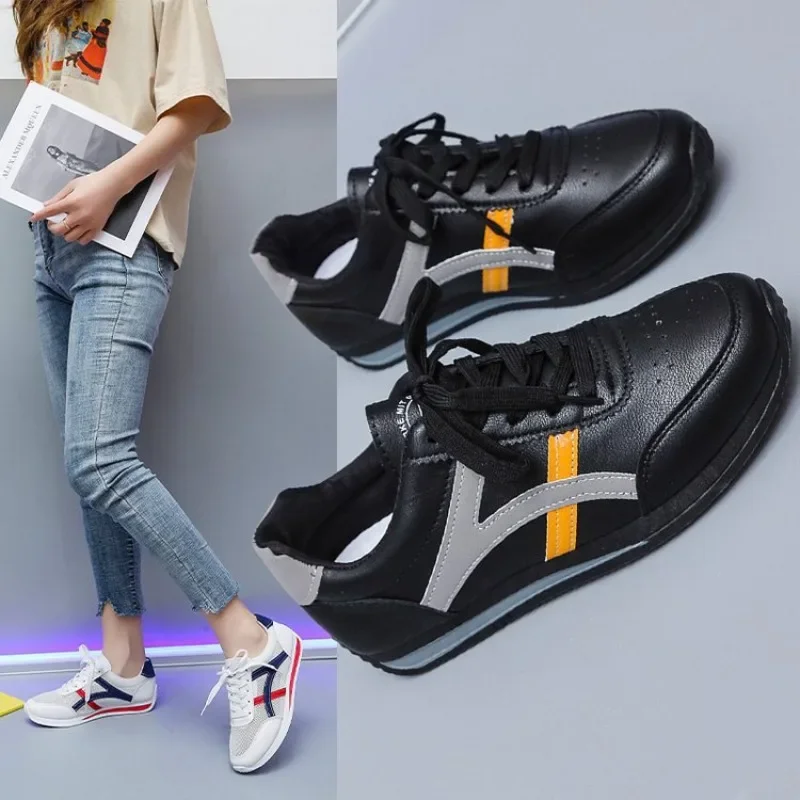 2024 neue kleine weiße Schuhe Damen flaches Leder passende Laufschuhe Damen Casual Sports Damenschuhe Zapatos de Mujer Image