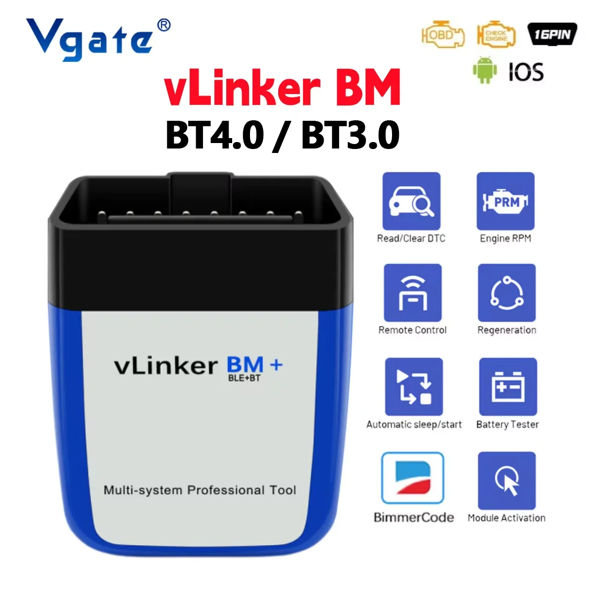 Vgate vLinker BM ELM327 Auto-Scanner Bluetooth 4.0 für Android iOS OBD2 Auto-Diagnosegerät Bimmercode PK ELM 327 V1 5 Image