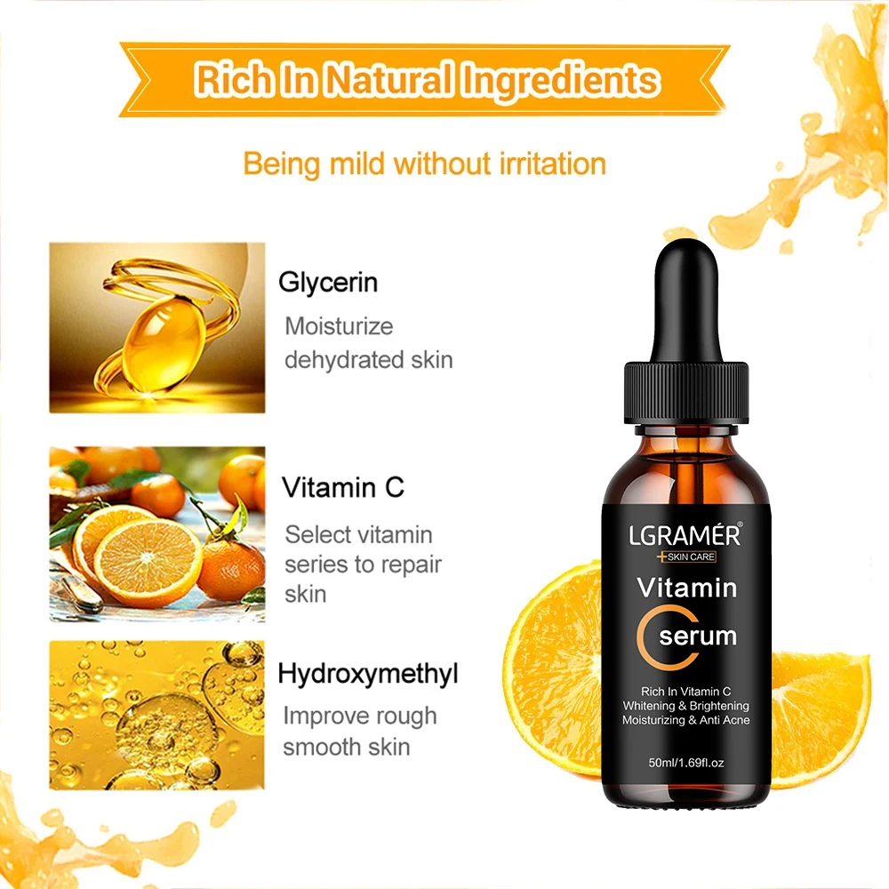 Vitamin C Gesicht Serum Bleaching Schrumpfen Poren Falten Entfernen Blackspot Aufhellung Hautpflege Essenz Körper Hautpflege Produkt Image