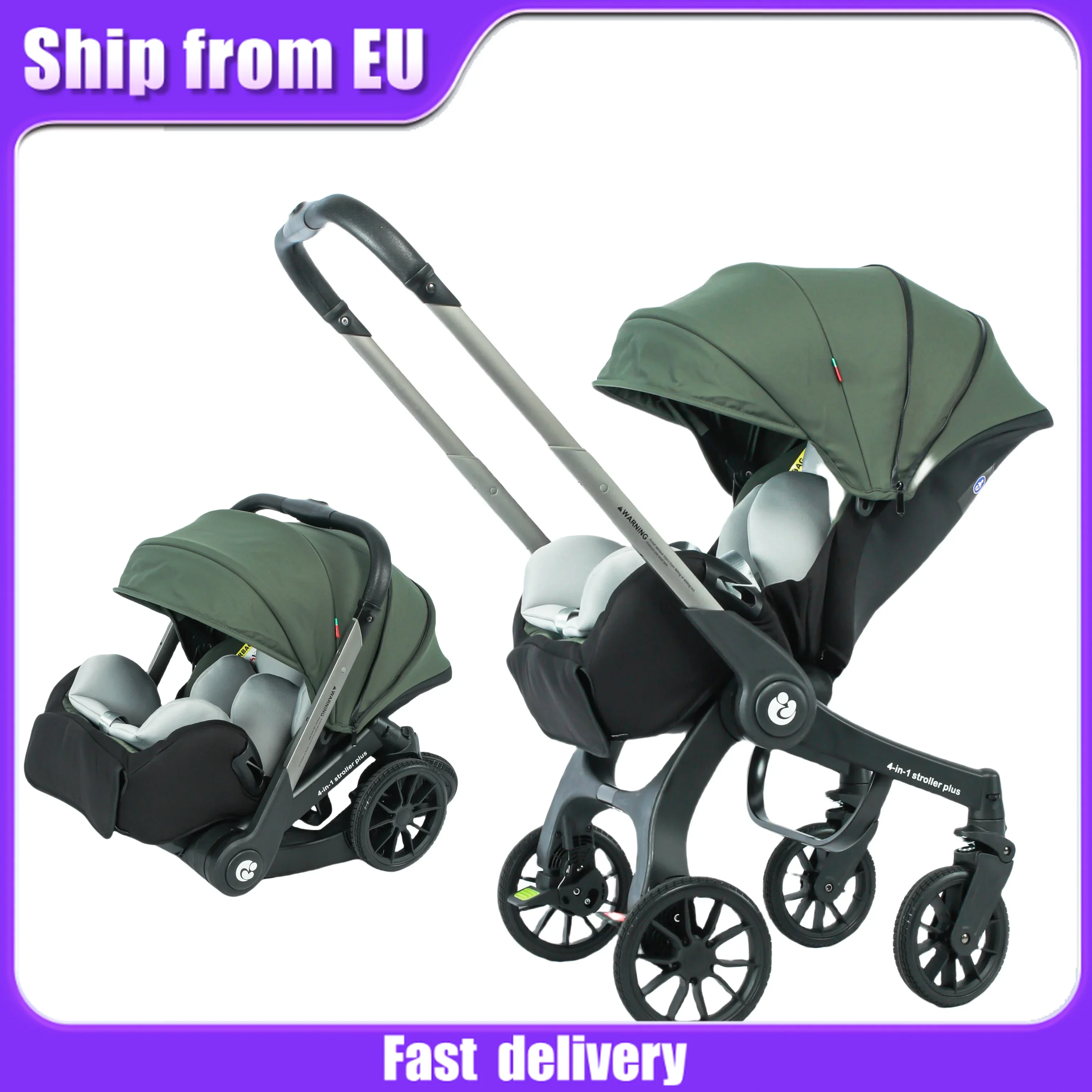 EU LAGER 4in1 Kinderwagen Zwei-Wege-Multifunktions-Kinderwagen für Neugeborene 3in1 faltbarer Korbtyp-Sitz Leichter Reise-Kinderwagen Image