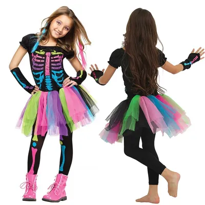 Regenbogen-Skelett-Kostüm, trendiges Punk-Knochenkostüm für Kinder, Halloween, Horror, Image