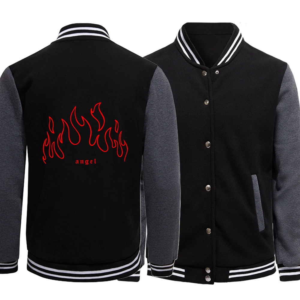 Engel rot Feuer gedruckt Mäntel Hip Hop männlich Baseball anzug einreihige Taschen jacken bequeme warme weiche neutrale Sport bekleidung