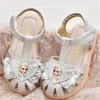 Disney gefroren Elsa Mädchen Sandalen 2024 Sommer neue Echt leder Prinzessin Schuhe Mode Freizeit schuhe Kinder Strands chuhe Größe 23-36