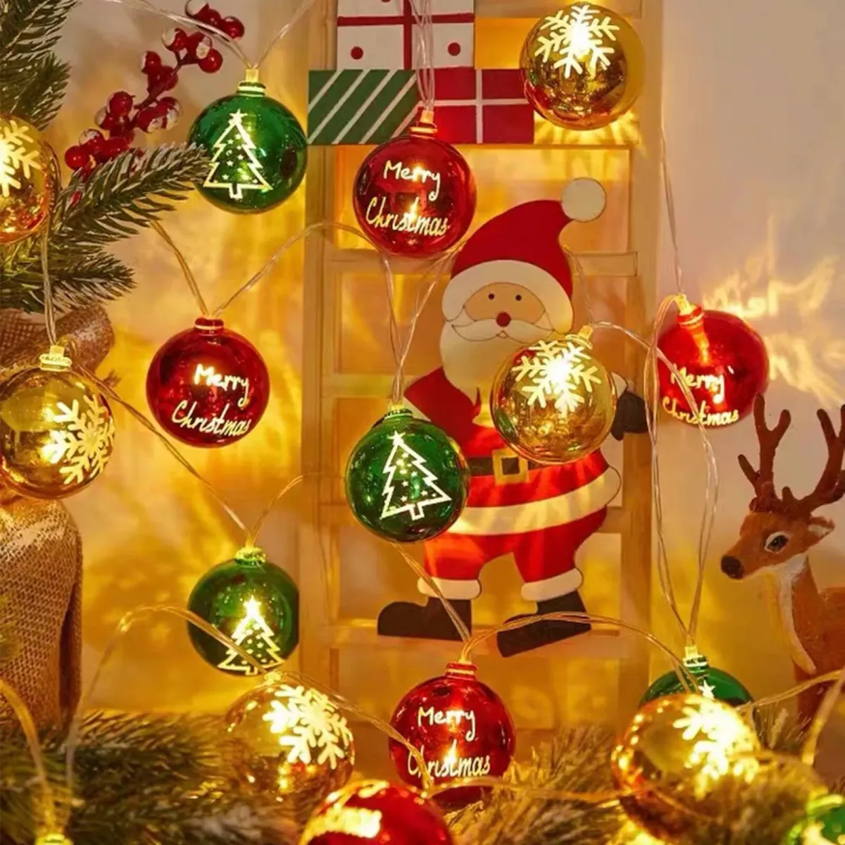 1pc 10/20 führte Weihnachts ball Lichterketten Hohl kugel Lichterketten gedruckt "Frohe Weihnachten" batterie betriebene Lichterketten