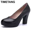 TIMETANGEchtes Leder schuhe Frauen Runde Kappe Pumpen Sapato feminino High Heels Flach Mode Schwarz Arbeit Schuh Plus Größe 33-43