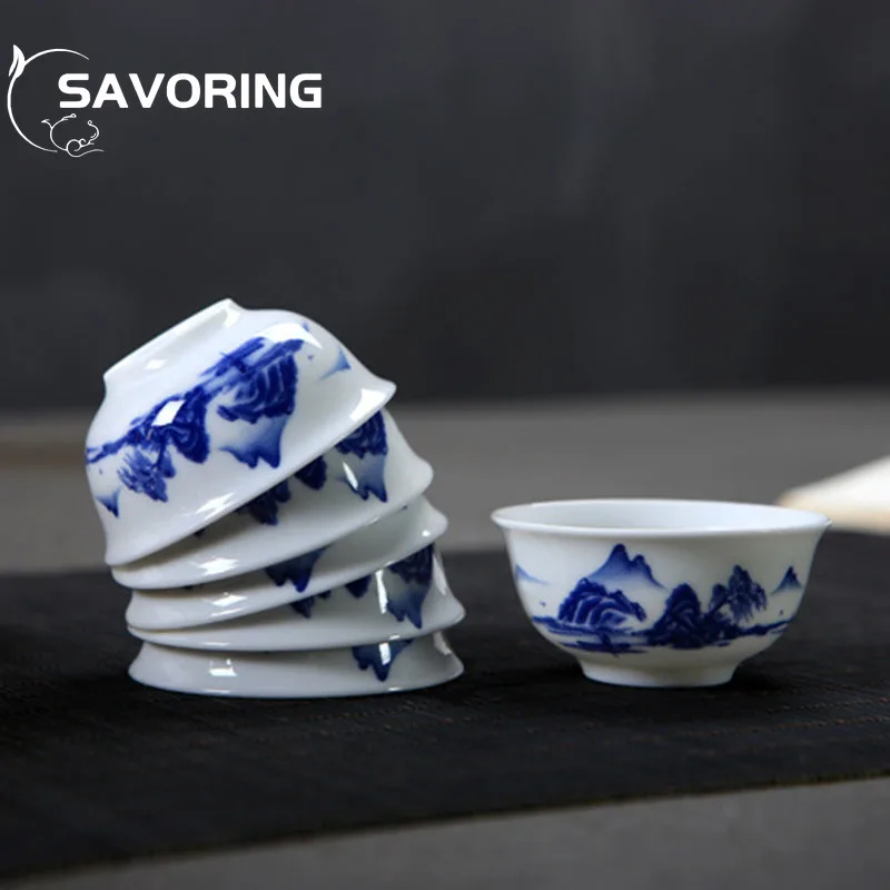 6pc/lot 35ML Chinese Kung Fu Tea Set Ceramic Master Cup Jade White Porcelain Tea Cup Small Tea Bowl Household Teacups Water Cup Image