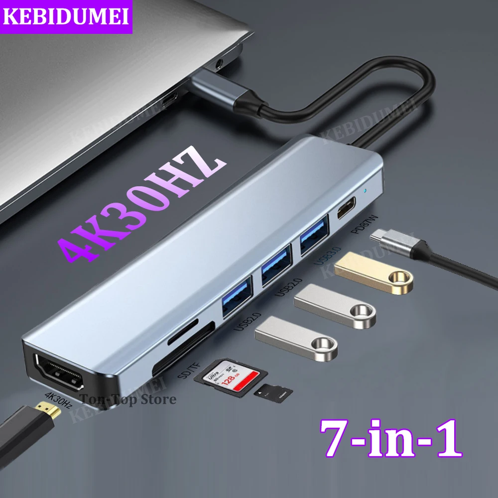 7-in-1 USB C Docking stationen Typ C 3,1 zu HDMI Adapter 4k USB C Hub Splitter USB 3,0 Hub otg Adapter für Laptop MacBook Pro Image