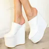 Berzimer Frauen Pumps Plattform Keile schlüpfen auf Panto letten Extrem 20cm High Heels weibliche Damenschuhe Frau Größe 41 43 45 47