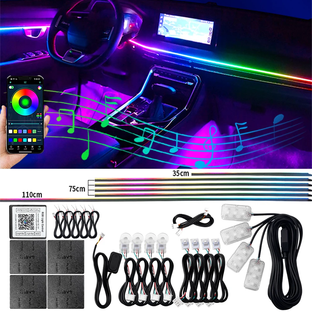 18 in 1 Streamer Symphony Dual Zone App Sounds Umgebungslampe Auto-Innenraum Armaturenbrett Acryl Neonstreifen Atmosphäre LED-Leuchten 12V Image