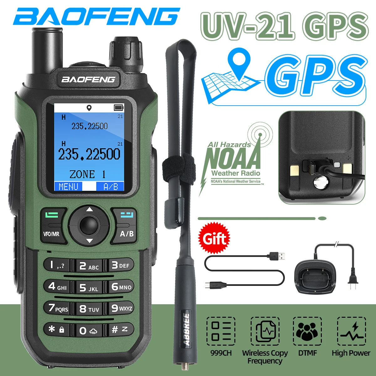 Baofeng UV-21 PRO Walkie Talkie GPS Tragbares Multi-Band-Wireless-Kopierfrequenz-Typ-C-Ladegerät mit großer Reichweite Radio-Upgrade UV17 PRO Image