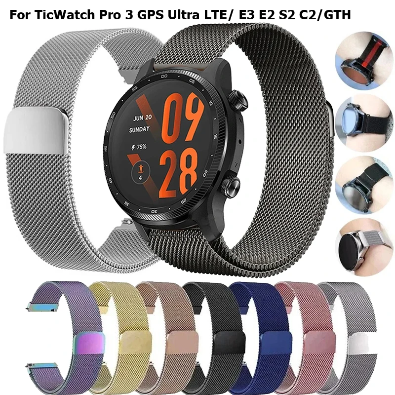 20 mm 22 mm Metallarmband für TicWatch Pro 3 GPS Ultra LTE Smartwatch Magnetschlaufenarmbänder für TicWatch E3 E2 S2 C2Plus GTH-Armband Image
