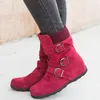 Schuhe für Frauen Warme Schnee Stiefel Flache Plüsch Casual Damen Schuhe Herbst Schnalle Weibliche Mid-kalb Stiefel Plus größe 35-43 Stiefel Frauen
