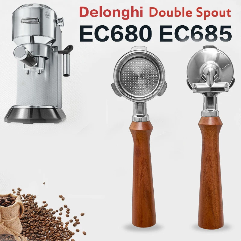 Doppel auslauf 51mm Kaffee Sieb träger mit 1 2 Tassen Korb für Delonghi eco680 eco685 Kaffee maschine Image