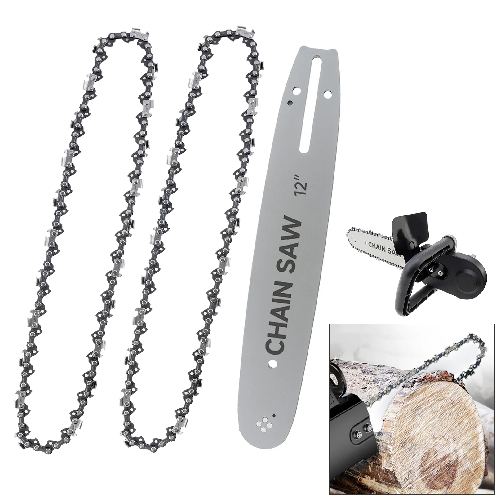 3 teile/satz 12 Zoll Kettensäge Ketten & Kettensäge Führungsstange Set 3/8LP Pitch 050-Zoll Gauge 45 Antriebsverknüpfung Ersatzkette Image